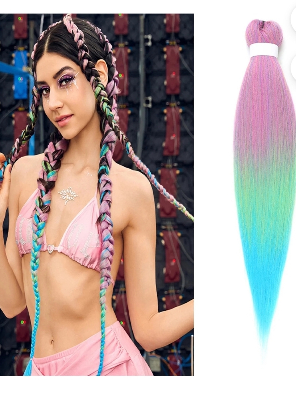 SHEIN | Ombre Blue Green Pink Jumbo Braiding Hair Extensions - 2pcs, 26in